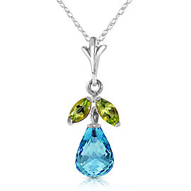 1.7 CTW 14K Solid White Gold Charm You Blind Blue Topaz Peridot Necklace