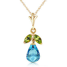1.7 CTW 14K Solid Gold Bluest Crest Blue Topaz Peridot Necklace