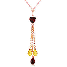 14K Solid Rose Gold Necklace with Briolette Garnets & Citrines