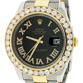 Rolex Datejust II 41mm 2-Tone 5.5Ct Diamond Bezel/Black Roman Dial