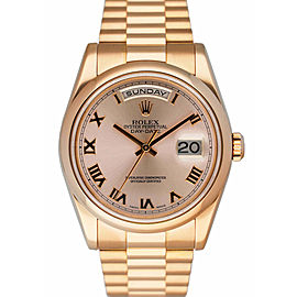 Rolex Day Date 18K Rose Gold Mens Watch W/Service Card