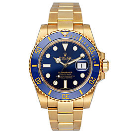 Rolex Submariner Blue Dial 18K Yellow Gold Mens Watch