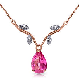 14K Solid Rose Gold Necklace withNatural Diamond & Pink Topaz