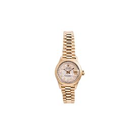 Rolex Oyster Perpetual Datejust 18K Yellow Gold MOP Diamond Dial Automatic 26mm Womens Watch