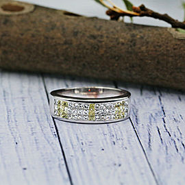 14k White Gold Mens Wedding Band Features Three Row of Princess 1.25ct TCW