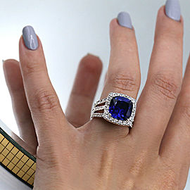 18k White Gold Cocktail Ring w/ 6.5ct. Sapphire & 2.00ct. Diamonds