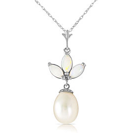 4.75 CTW 14K Solid White Gold Necklace Cultured Pearl Opal