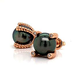 Diamond Tahitian Pearl Earrings 14k Gold 9.7 mm Certified $3,450 011914