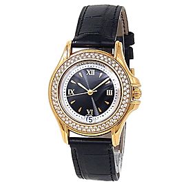 Mauboussin Automatic Diamonds 18k Yellow Gold Leather Black Ladies Watch R.02369
