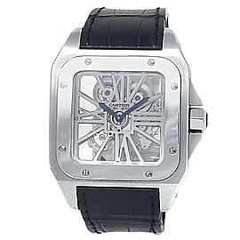 Cartier Santos 100 Palladium Black Leather Manual Skeleton Men's Watch W2020018