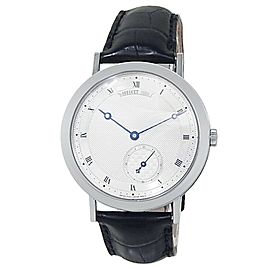 Breguet Classique 18k White Gold Leather Auto Silver Men's Watch 5140BB/12/9W6