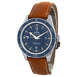 Omega Seamaster Titanium Brown Leather Auto Blue Men's Watch