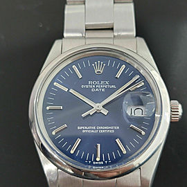 Mens Rolex Oyster Perpetual Date 35mm Automatic Blue Dial 1980s RA167