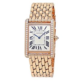 Cartier Tank Louis 18k Rose Gold Manual Diamonds Silver Ladies Watch WJTA0021