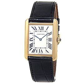 Cartier Tank Solo 18k Yellow Gold Leather Quartz Silver Men's Watch