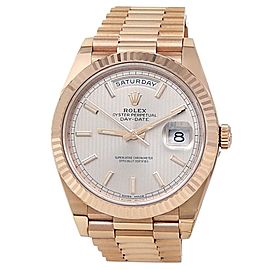 Rolex Day-Date 18k Rose Gold President Automatic Silver Men's Watch 228235