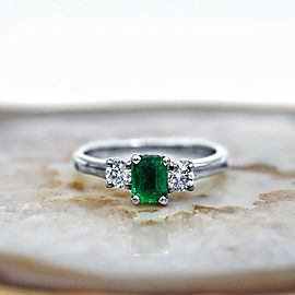 White Gold Three-Stone Ring with center 1.00ct Green Emerald and 0.50ct TCW DIA