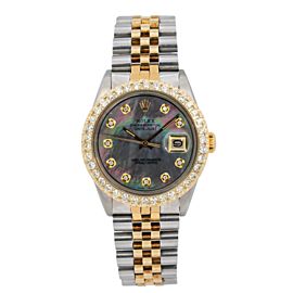 ROLEX DATEJUST 1603 36MM DARK MOTHER OF PEARL DIAMOND DIAL WITH 1.30CT DIAMONDS