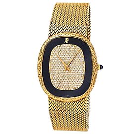 Audemars Piguet Ellipse 18k Yellow Gold Auto Black Diamonds Pave Men's Watch