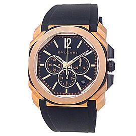 Bvlgari Octo L'Originale 18k Rose Gold Rubber Automatic Black Men's Watch 103204