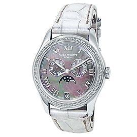 Patek Philippe Complications 18k White Gold Auto Mother of Pearl Watch