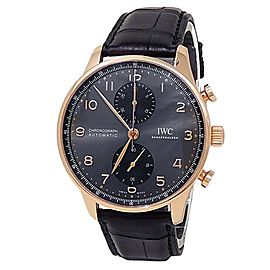 IWC Portugieser Chronograph 18k Rose Gold Leather Auto Grey Men's Watch