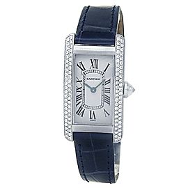 Cartier Tank Americaine 18k White Gold Leather Diamonds White Ladies Watch