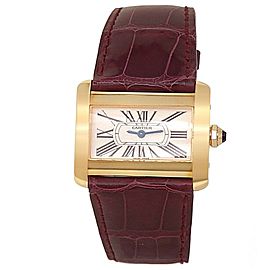 Cartier Tank Divan 18k Yellow Gold Leather Quartz White Ladies Watch