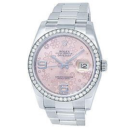 Rolex Datejust Stainless Steel Oyster Auto Diamonds Pink Floral Watch 116244