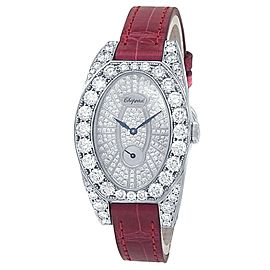 Chopard Classic Diamond 18k White Gold Leather Diamonds Ladies Watch 13/7001-20