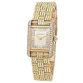 Cartier Tank 18k Yellow Gold Quartz Diamonds Silver Ladies Watch