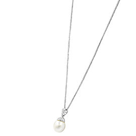 18K White Gold Diamond, Cultured Pearl Necklace