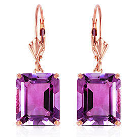 14K Solid Rose Gold Leverback Earrings with Amethyst