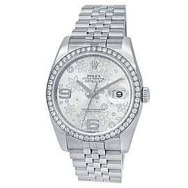 Rolex Datejust Stainless Steel Jubilee Auto Diamonds Silver Floral Watch 116244