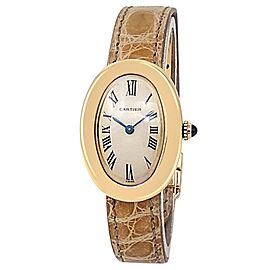 Cartier Baignoire 18k Yellow Gold Leather Quartz Silver Ladies Watch