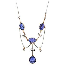 Antique Rose Gold, Platinum, Sapphire and Diamond Swag Necklace