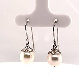 Akoya Pearl Earrings 14 KT White Gold 8.92 mm Certified $990