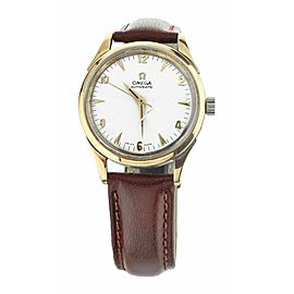 OMEGA 2583-6 35MM PLATED STAINLESS STEEL AUTOMATIC SILVER DIAL ON LEATHER STRAP