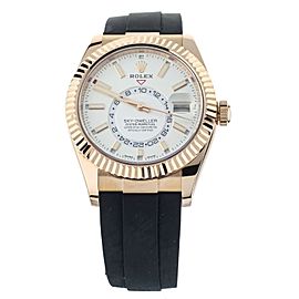 Rolex Sky-Dweller Rose Gold White Dial on Oysterflex Strap 42mm 326235 Full Set