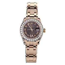 Rolex Pearlmaster Rose Gold Brown Dial Factory Diamond Bezel 29mm 80285