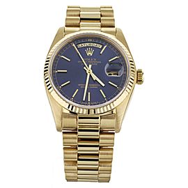 Rolex Day Date Blue Dial Yellow Gold on Bracelet 36mm 18038 Full Set