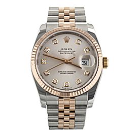 Rolex DateJust Stainless Steel Rose Gold Factory Silver Diamond Dial 36MM