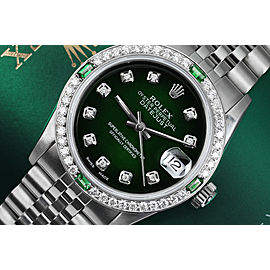 Rolex 31mm Datejust With custom Diamond/Emerald bezel Green Vignette Color Dial Jubilee Band