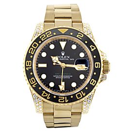 Rolex GMT Master II Date Black Dial Diamond Lugs Yellow Gold 40MM
