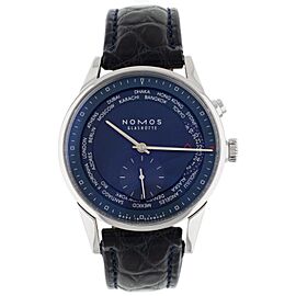 Nomos Zürich World Time Blue Dial Steel Case Blue Strap