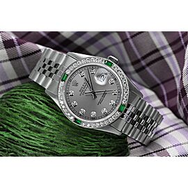 Rolex Oyster Perpetual 36mm Datejust Grey Dial with Diamond Numbers & Bezel