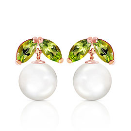 14K Solid Rose Gold Stud Earrings with Cultured Pearls & Peridots