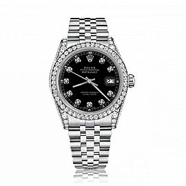 Rolex 36mm Datejust With custom Diamond bezel Black Color Dial Bezel and Lugs Deployment buckle