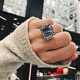 14K White Gold Aquamarine, Diamond Ring Size 6.5