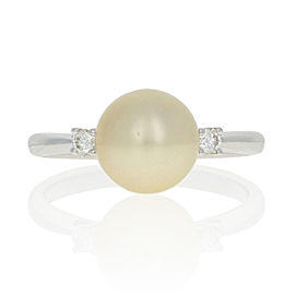 White Gold Golden South Seas Pearl & Diamond Ring -18k Solitaire w/Accents 8.5mm